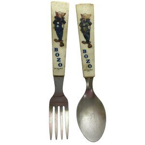 VTG BOZO The Clown Child's Spoon Fork Plastic Handles 1950s Capital Records Inc